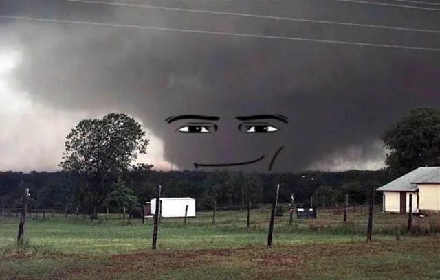 the 1999 bridge creek-moore f5 tornado with a superimposed roblox face